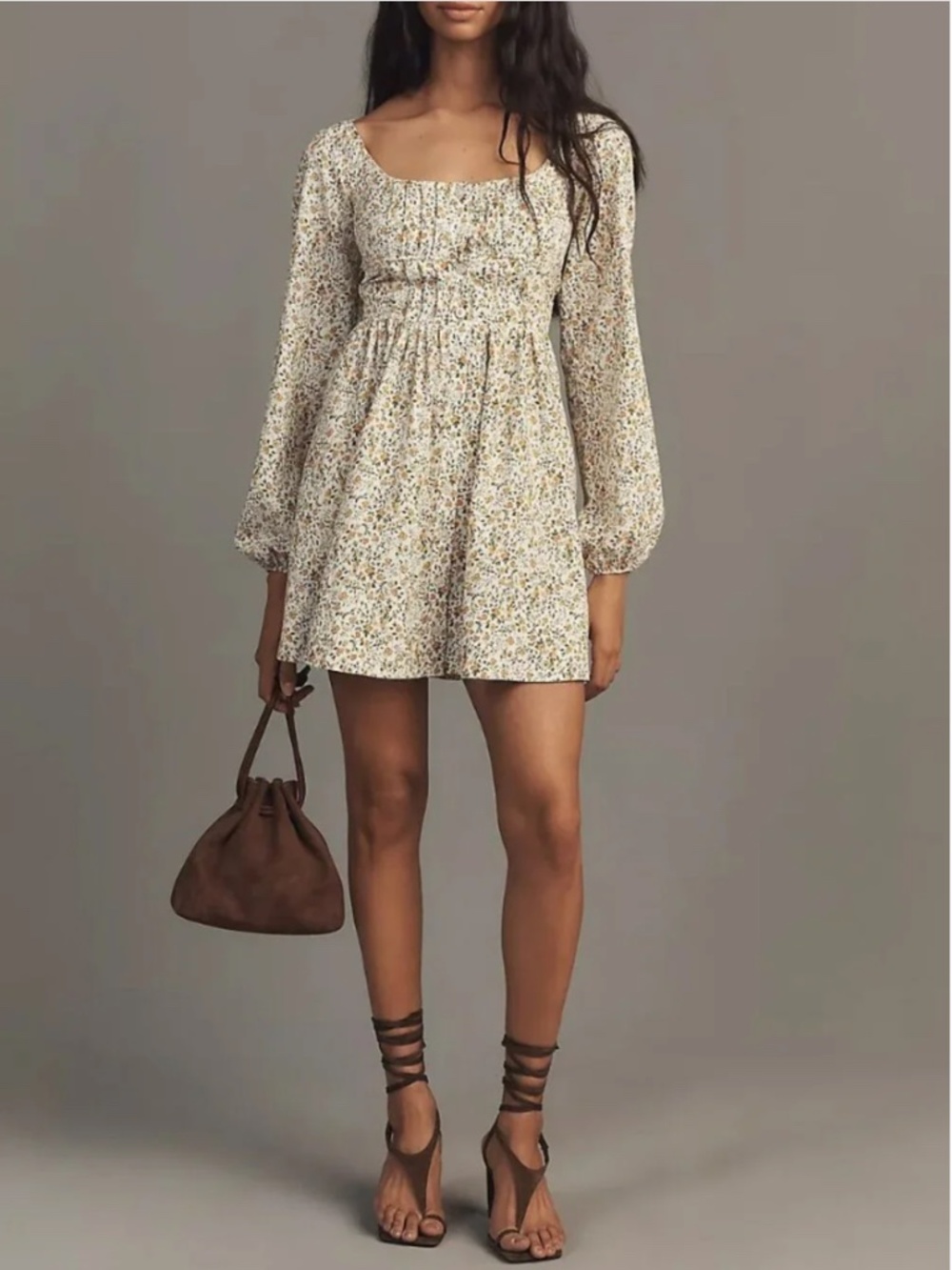 Anthropologie Long-Sleeve Corset A-Line Mini Dress